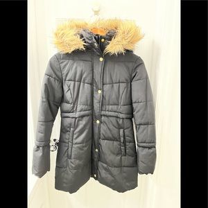 Steve Madden Black Faux Fur Hooded Puffer Parka Coat Teen Girls XL 14/16